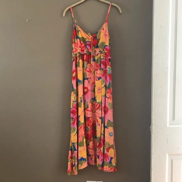 Billabong Rebel Heart Multicolor Floral Print Ruffle Dress. Medium - Picture 6 of 10